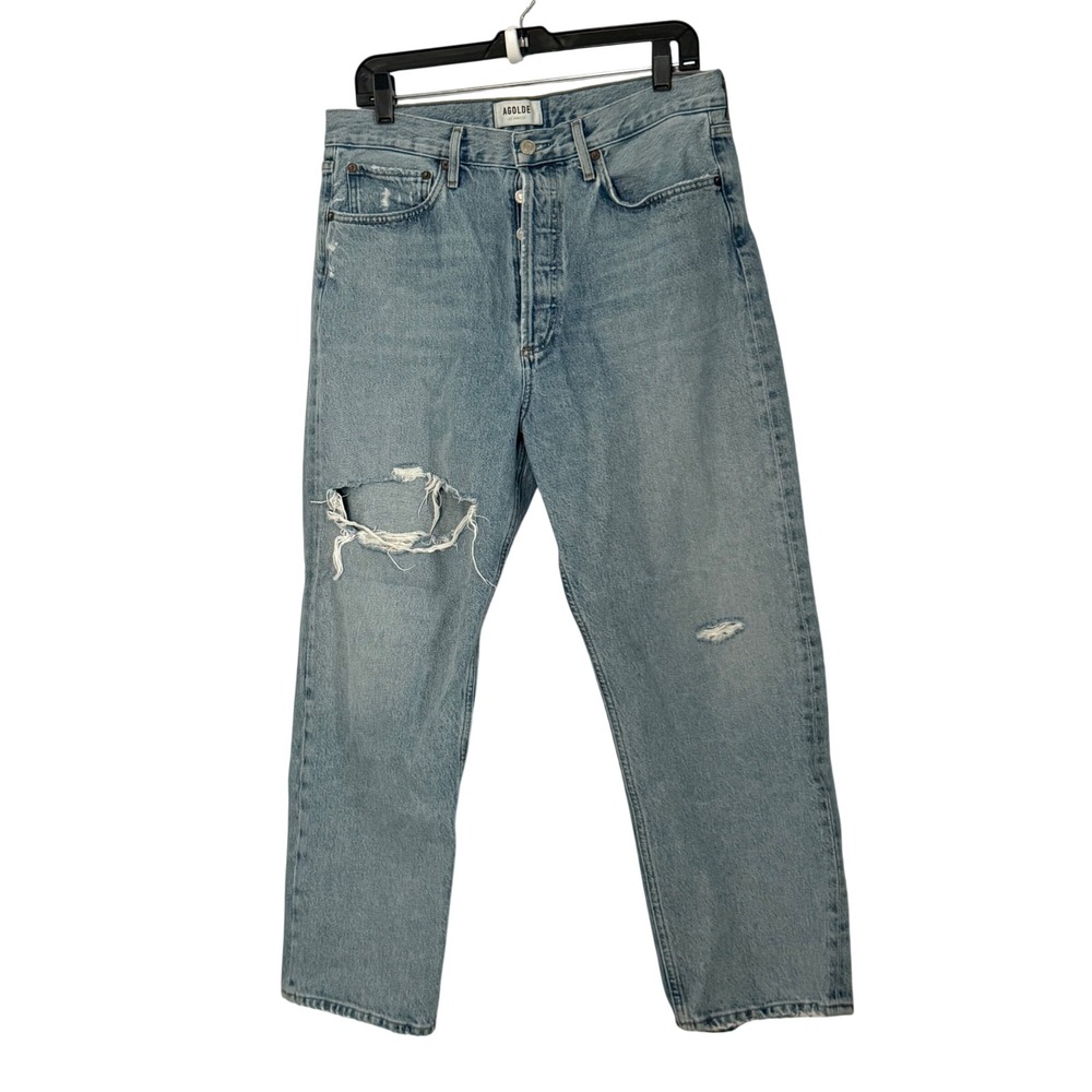 Agolde 90's Pinch Waist Jeans Light Wash Blue Distressed - 29